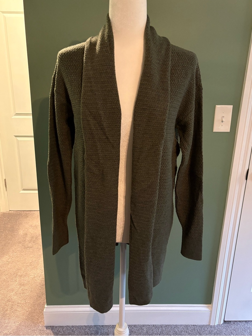 GAP Olive Open-Front Shawl Collar Cardigan
